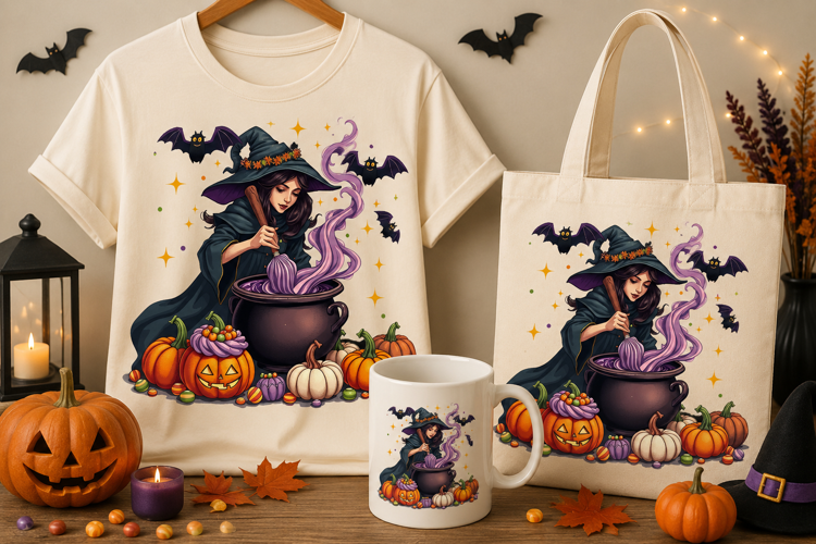 Halloween Witch PNG | Magical Witch Brewing Purple Potion