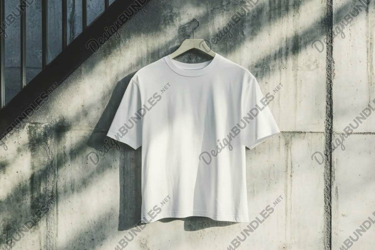 mockup plain white t-shirt hanging on a cement wall