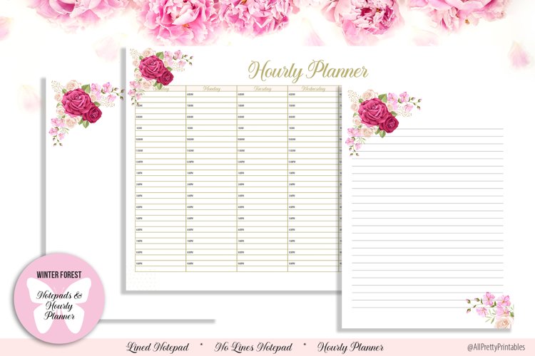 Beautiful Floral Digital Notepads and Hourly Planner example image 1