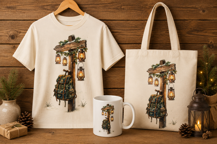 Christmas Highland Cow Lights T-Shirt Vector PNG Art
