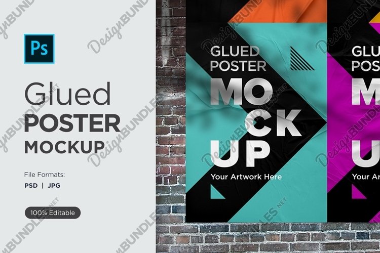 Glued and Crumpled Poster Mockup with Shadow Overlay example image 1