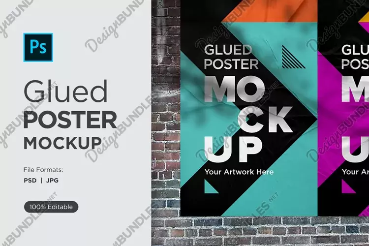 Glued and Crumpled Poster Mockup with Shadow Overlay