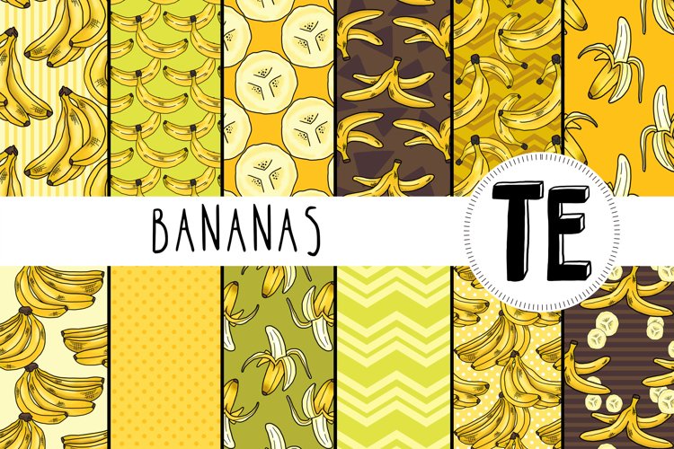 12 Banana Seamless Patterns - Summer, Tropical Fruit. example image 1