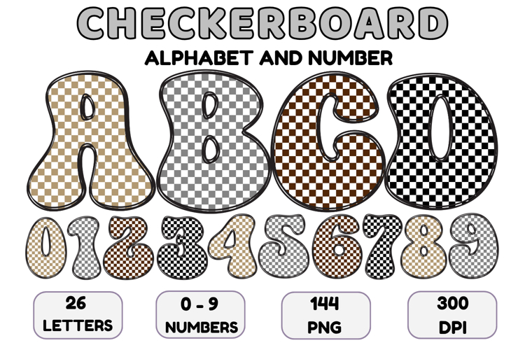 Checkerboard Alphabet Letters & Numbers Clipart PNG 300DPI