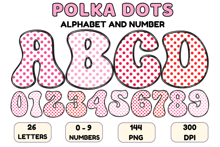 Polka Dots Alphabet Letters & Numbers Clipart PNG 300DPI