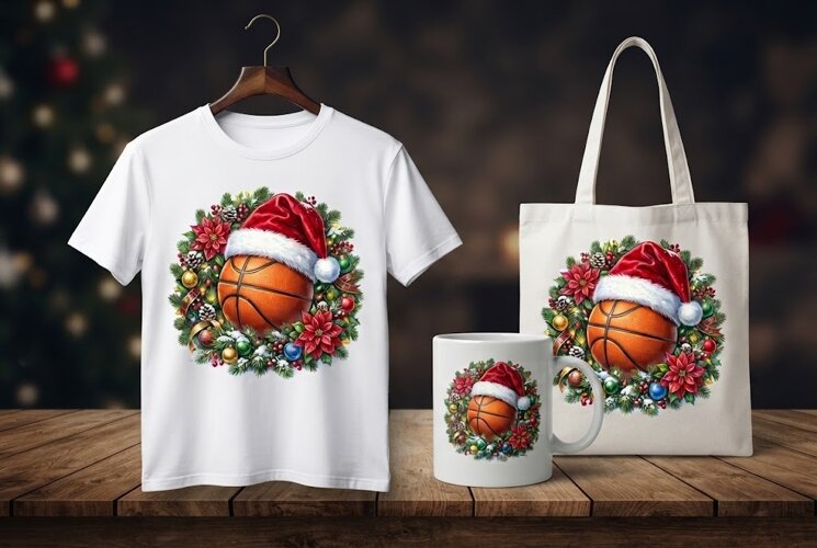 Realistic Christmas Basketball Holiday Design example image 1