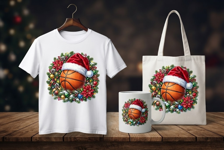 Realistic Christmas Basketball Holiday Design