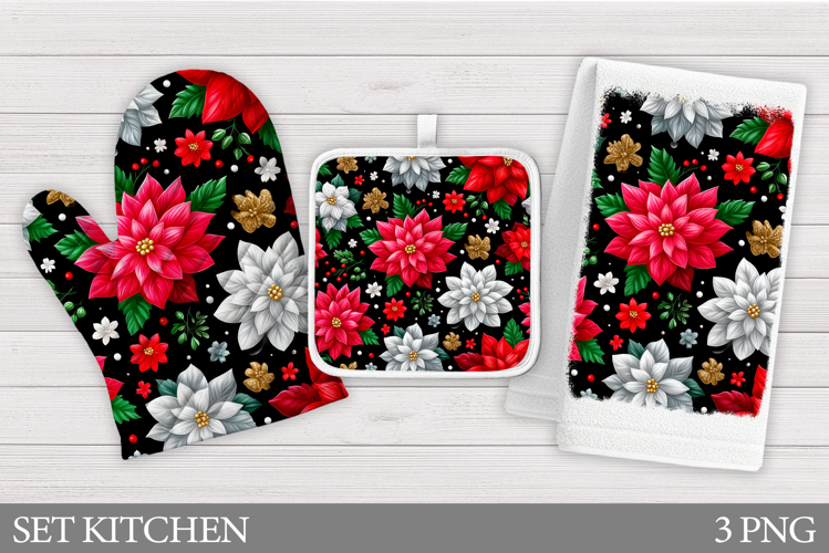 Poinsettia Oven Mitt Design. Christmas Square Pot Holder