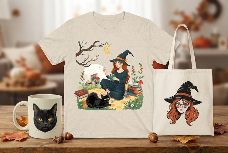 Witch Reading Book PNG | Cozy Autumn Halloween Clipart