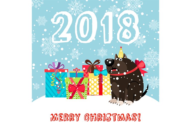 Dog and presents 2018 christmas carda example image 1