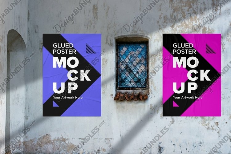 Poster Mockup with Glued, Wrinkled & Crumpled Paper Effect example image 1