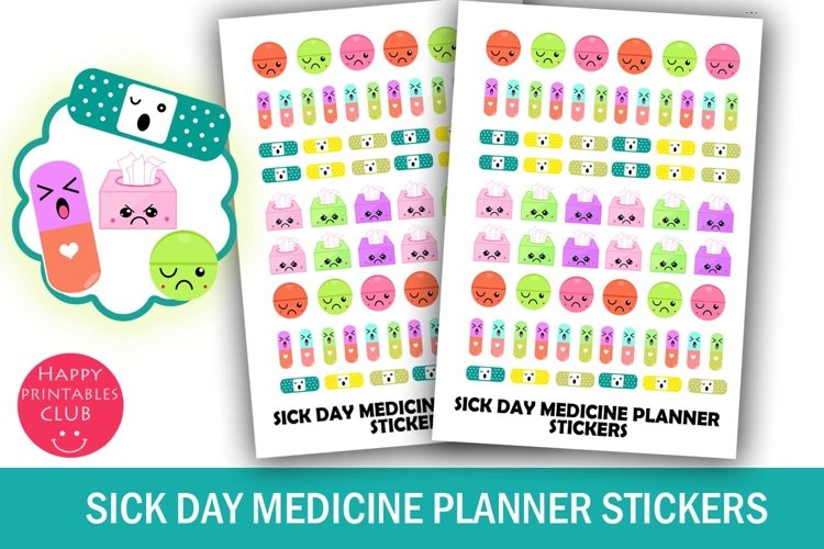 Sick Day Planner Stickers-Unwell Stickers-Pills Planner Icon example image 1