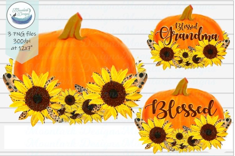 Blessed Grandma, blank pumpkin sunflower and feathers, png example image 1