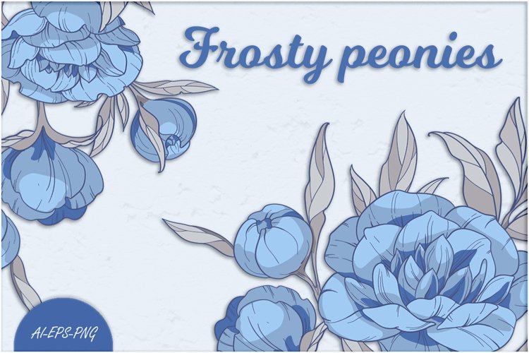 Vector Clipart with blue peonies flowers example image 1