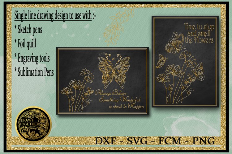 Butterfly Gardens - Single line for Foil Quill, Digi Stamp example image 1
