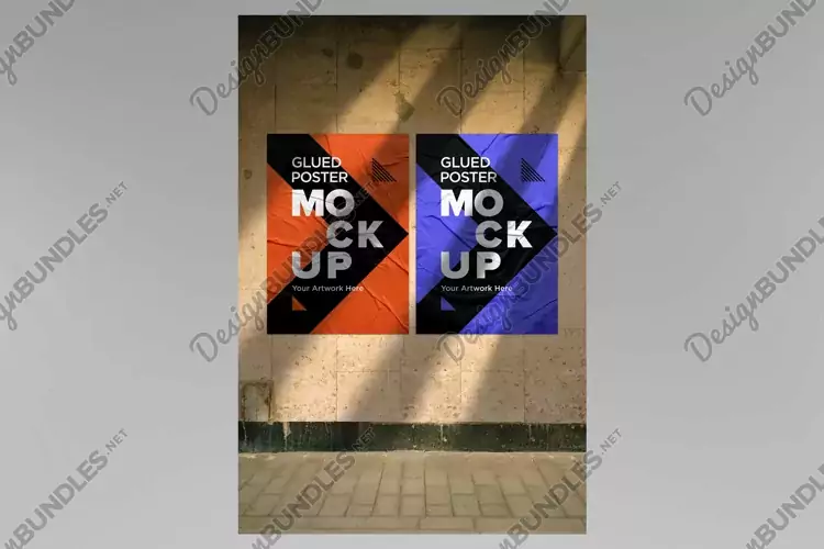 Poster Mockup with Glued, Wrinkled & Crumpled Paper Effect