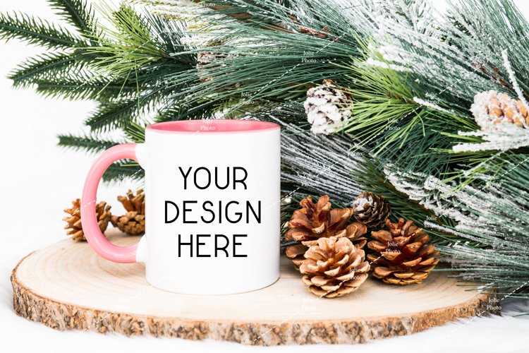 Mug Mockup Christmas 11 Oz White Coffee Cup Pink Handle example image 1