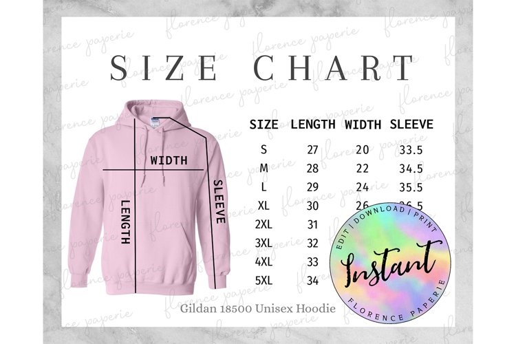 Gildan 18500 Hoodie Size Chart, Unisex Hooded Sweatshirt example image 1