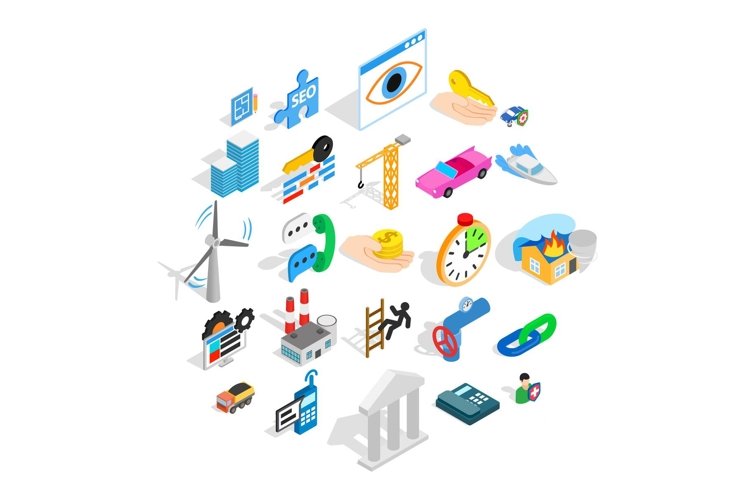 Private company icons set, isometric style