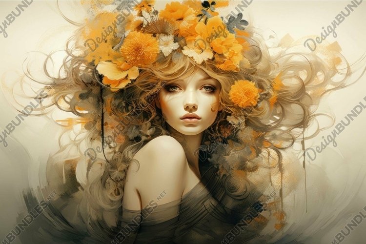 Ethereal floral woman portrait illustration