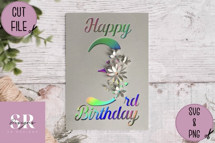 3D 3rd Birthday card | Paper cutting | birthday card SVG example image 1