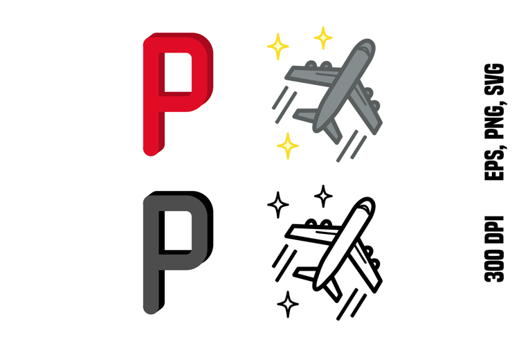 Letter P and Plane. Color and Line