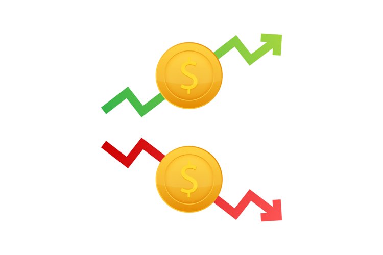 Up and Down Dollar Sign on white background example image 1