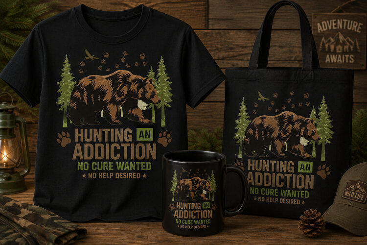 Hunting Addiction PNG, Bear Hunting Outdoor Adventure Design example image 1