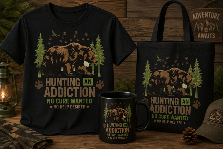 Hunting Addiction PNG, Bear Hunting Outdoor Adventure Design