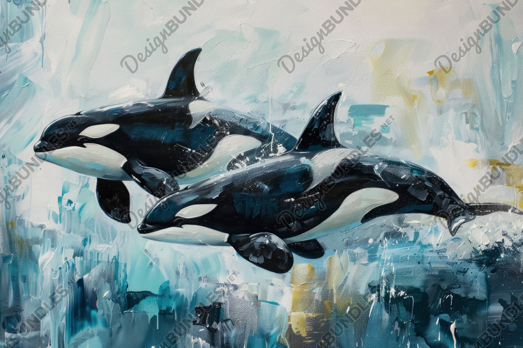 Orcas Killer Whales Painting Background Wallpaper