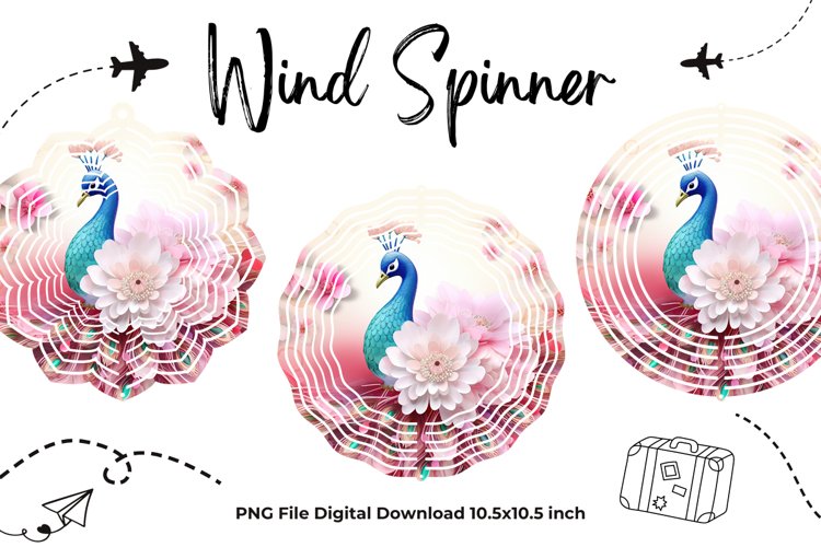 Peacock Flower Wind Spinner Template Peacock Sublimation_B7 example image 1