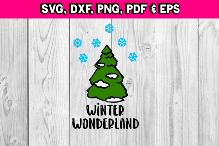 Christmas Winter Wonderland tree with snow flakes svg files example image 1