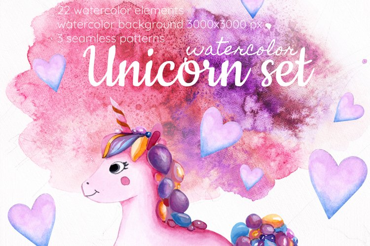 Magic unicorn watercolor Clipart PNG. Rainbow, stars, donuts example image 1