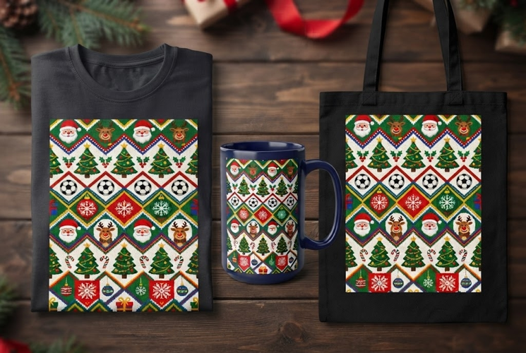 Christmas Soccer Sweater Pattern PNG | Holiday Football