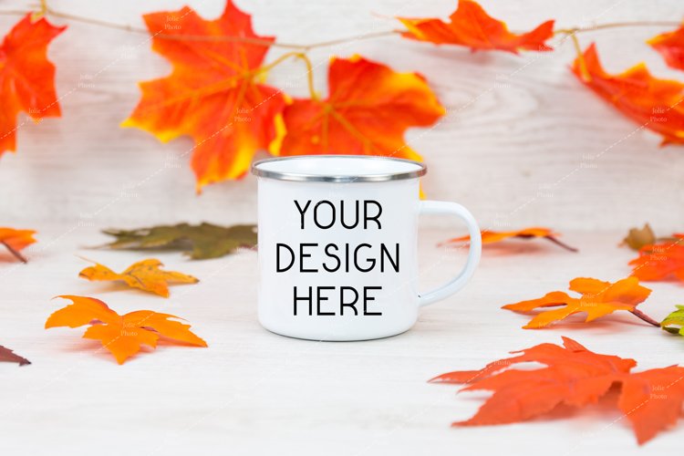 Mug Mockup Blank White Enamel Coffee Cup Camp Fall Mock up example image 1