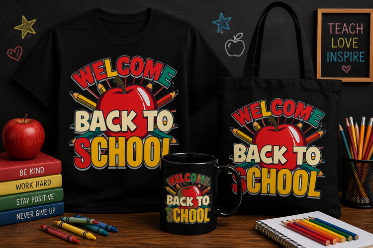 Welcome Back to School PNG, Apple Pencil Teacher Design example image 1