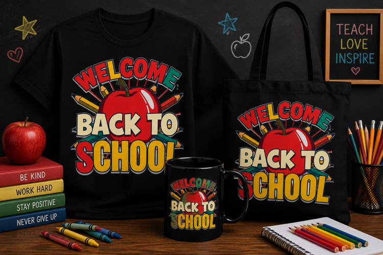 Welcome Back to School PNG, Apple Pencil Teacher Design