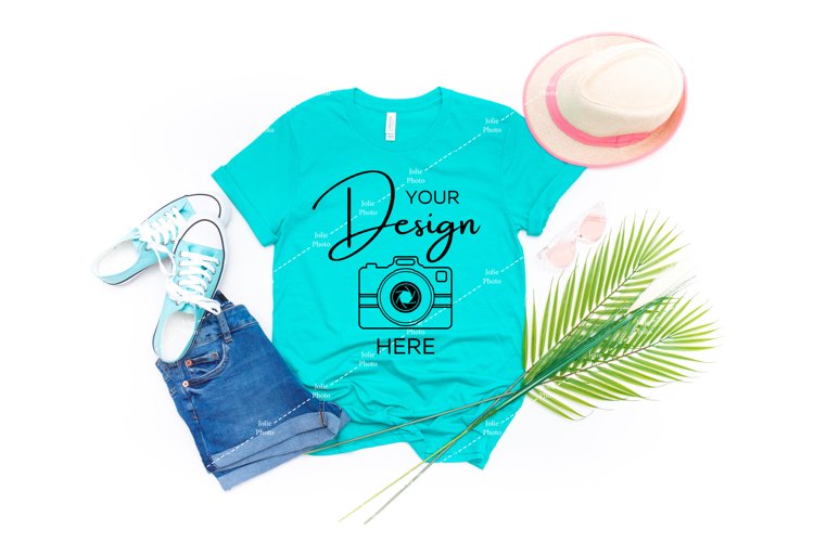 Bella Canvas 3001 Heather Sea Green T-shirt Mock up Summer