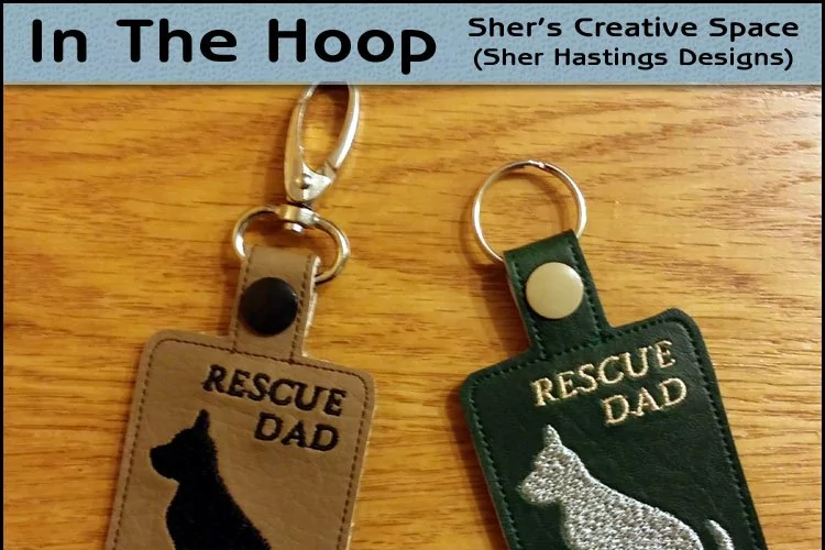 ITH Rescue Dad Dog Vinyl Key Fob or Bag Tag - Snap Tab Machine Embroidery