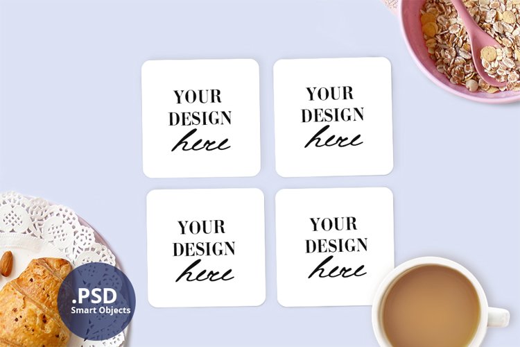 Set of 4 Coasters Mockup, Minimalist Coaster mockup PSD file