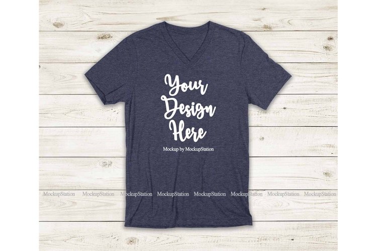 Navy Heather Shirt Mockup, Bella Canvas 3005 V-Neck Tee Mock example image 1