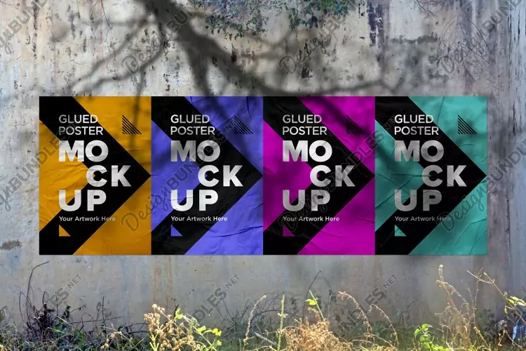 Glued and Crumpled Poster Mockup with Shadow Overlay