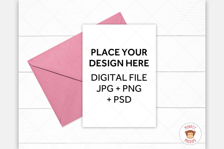 5x7 Greeting Card Mockup - Pink Envelope Invitation Mock Up example image 1