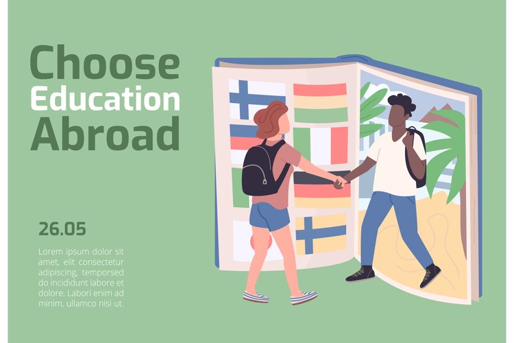 Choose education abroad banner flat vector template