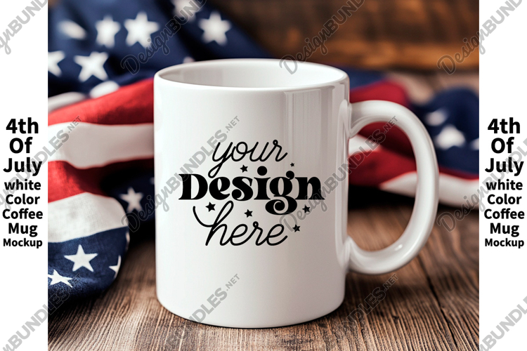 4th of July white 11oz blank coffee mug mockup