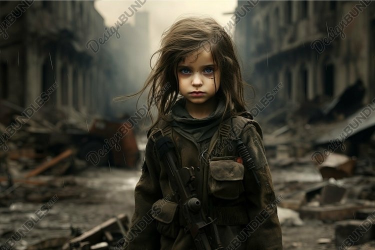 Young survivor in post-apocalyptic cityscape example image 1