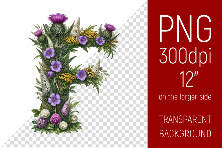 Floral F Monogram PNG | Wildflower Initial Letter Clipart