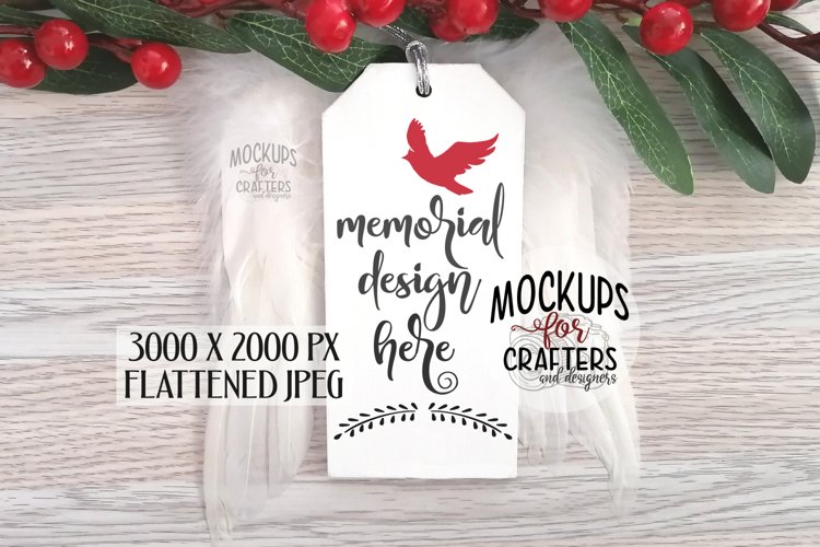 Wood Ornament/Tag Mock-Up, feather wings, grieving, loss example image 1
