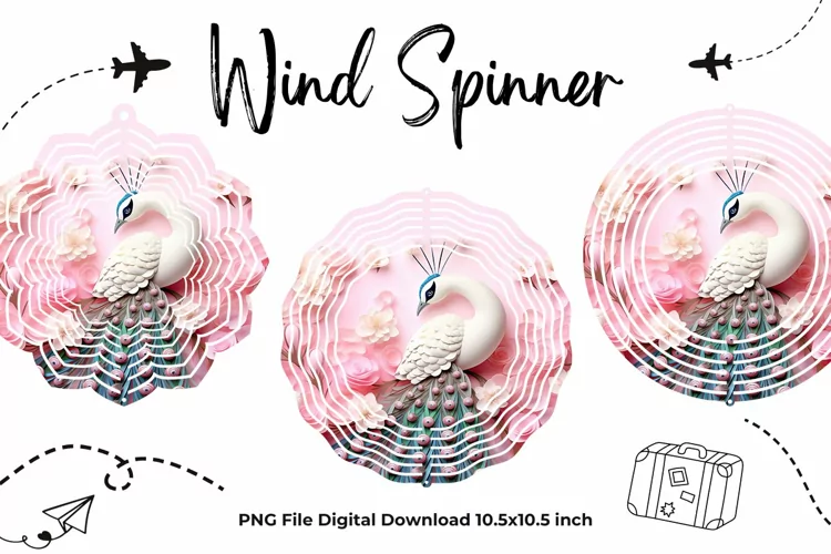 Peacock Flower Wind Spinner Template Peacock Sublimation_B9