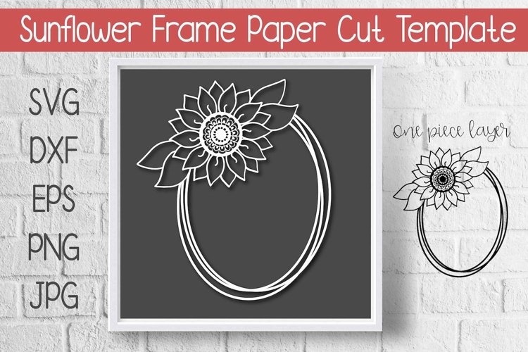 Sunflower Oval Frame Paper Cut Template Design example image 1